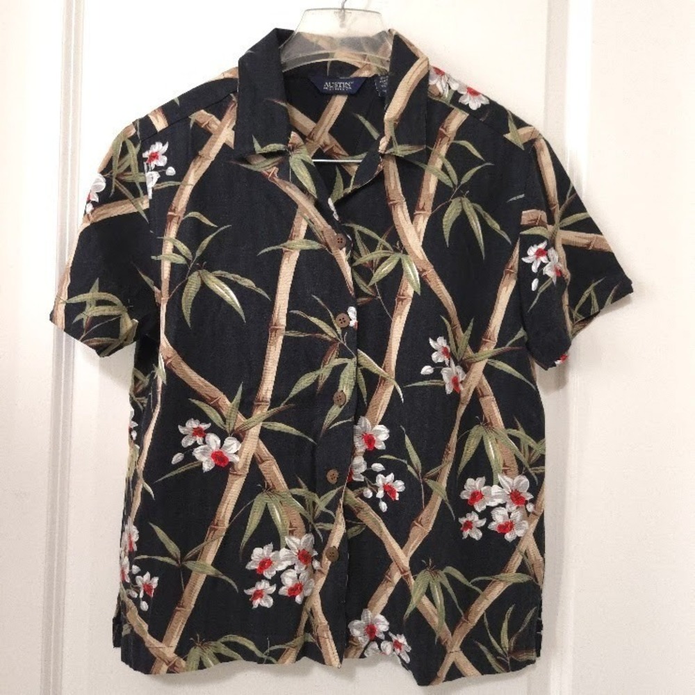 Austin Clothing Co Black Floral‎ Hawaiian Shirt Rayon Small